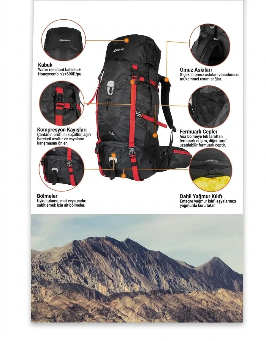 QUICK- UP 65 L BACKPACK SIRT ÇANTASI   2